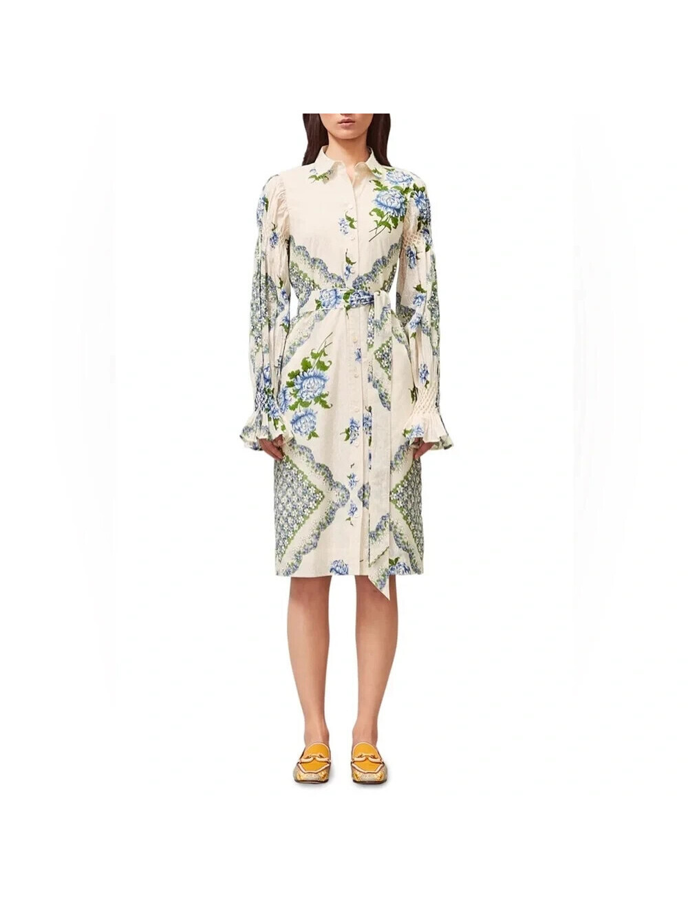NEW, Tory Burch Long Sleeve Floral Print Cotton Shirt Midi Dress size 4 #MD2214 - Picture 1 of 8